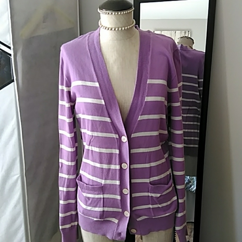 CHAPS STRIPPED CARDIGAN